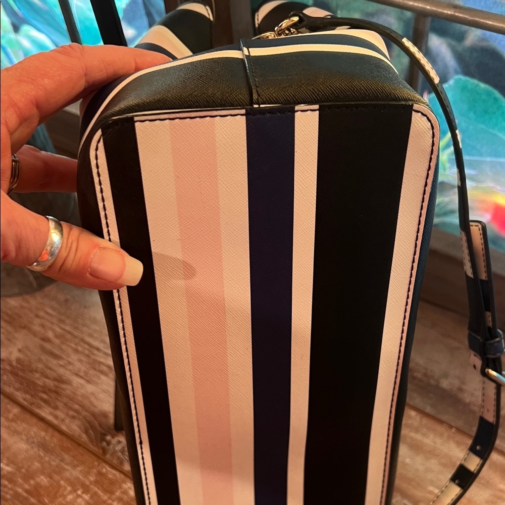 kate spade Navy, Black, White & Light Pink Striped Satchel - Picture 6 of 11